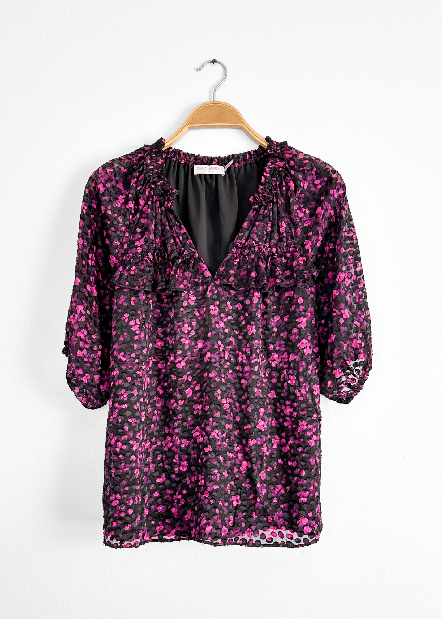 Ramy Brook Sara V-Neck Velvet Textured Top in Plumberry