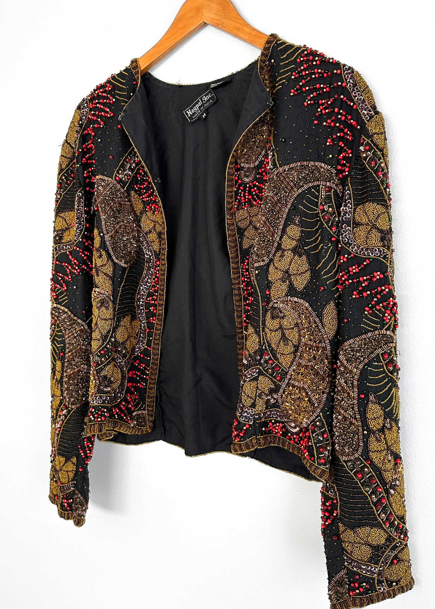 Made in India Heavy Beaded Embroidered Black Silk Jacket (M)