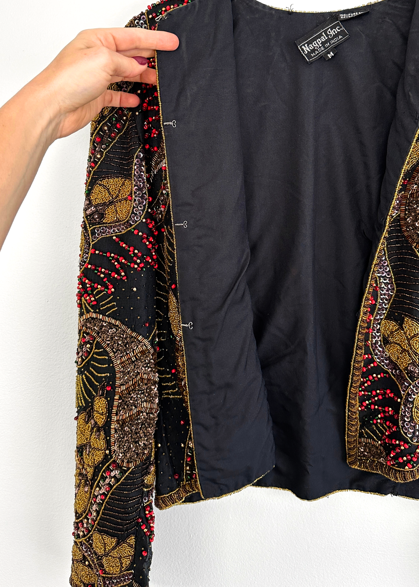 Made in India Heavy Beaded Embroidered Black Silk Jacket (M)