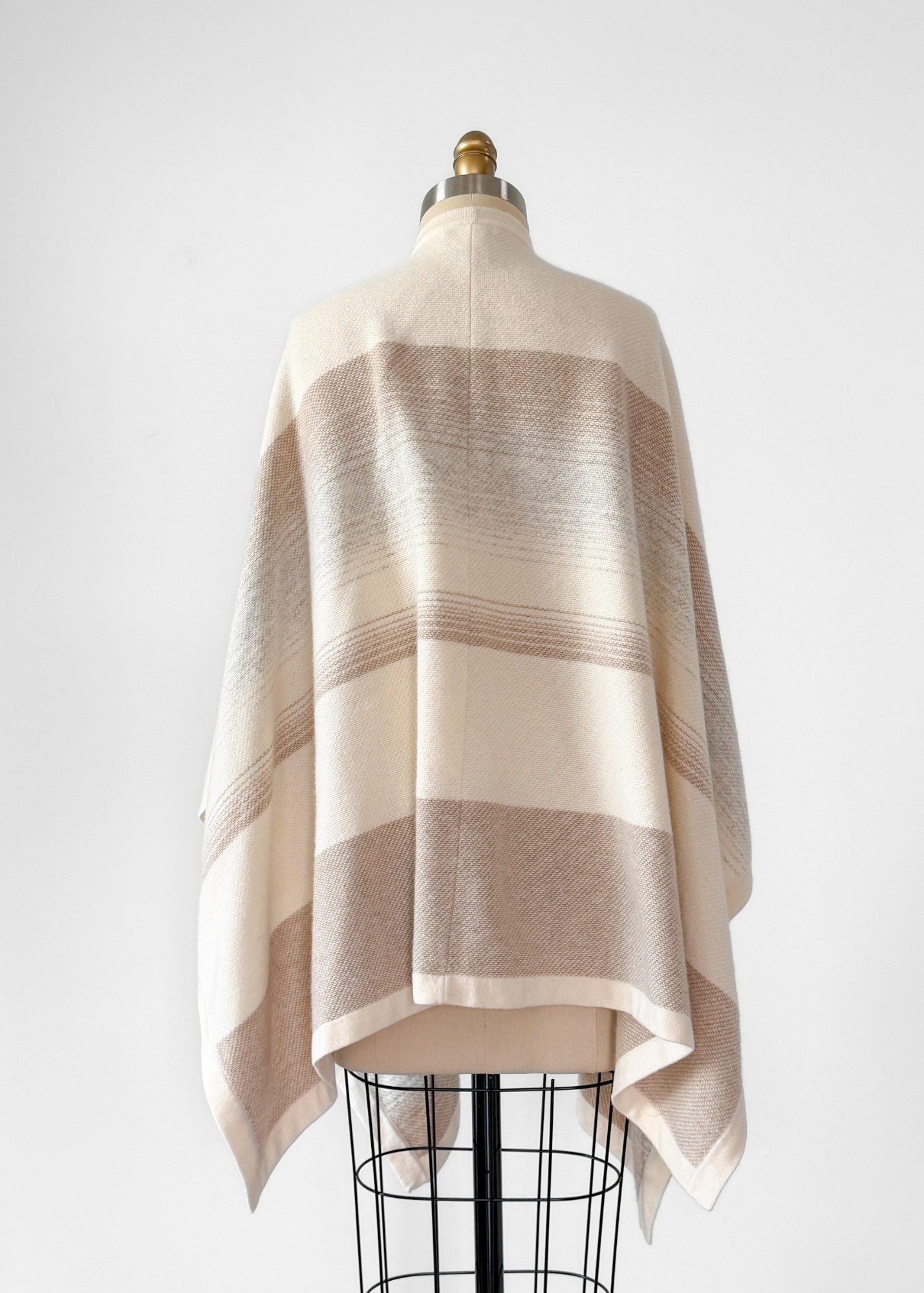 Orvis 100% Cashmere Cream Natural Stripe Knit Shawl