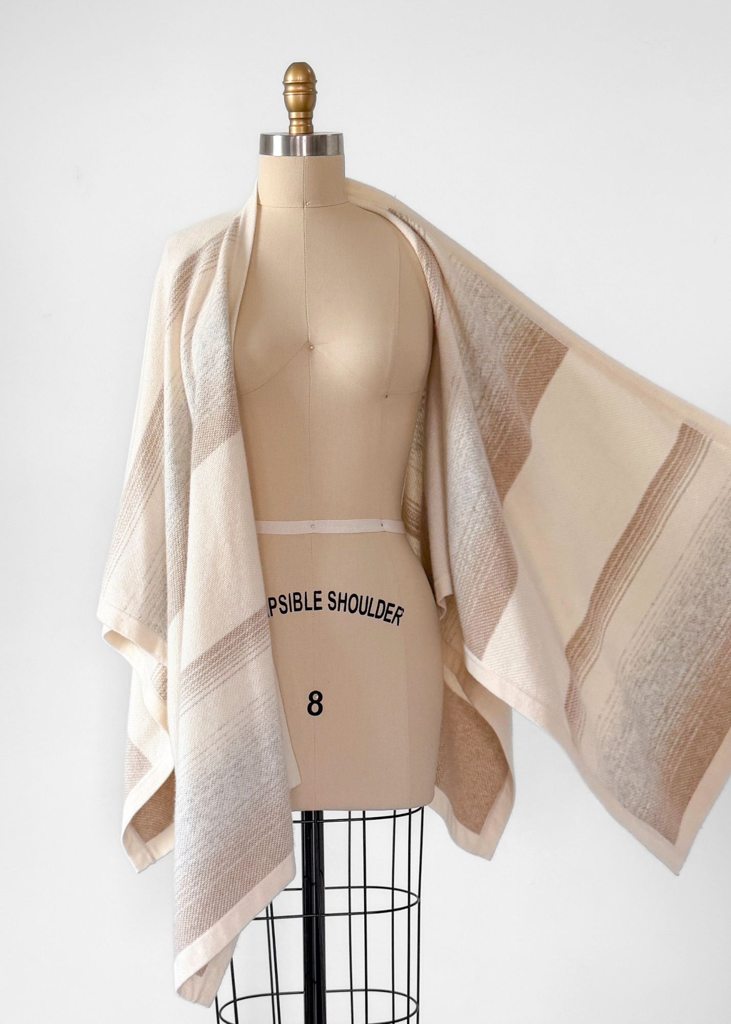 Orvis 100% Cashmere Cream Natural Stripe Knit Shawl