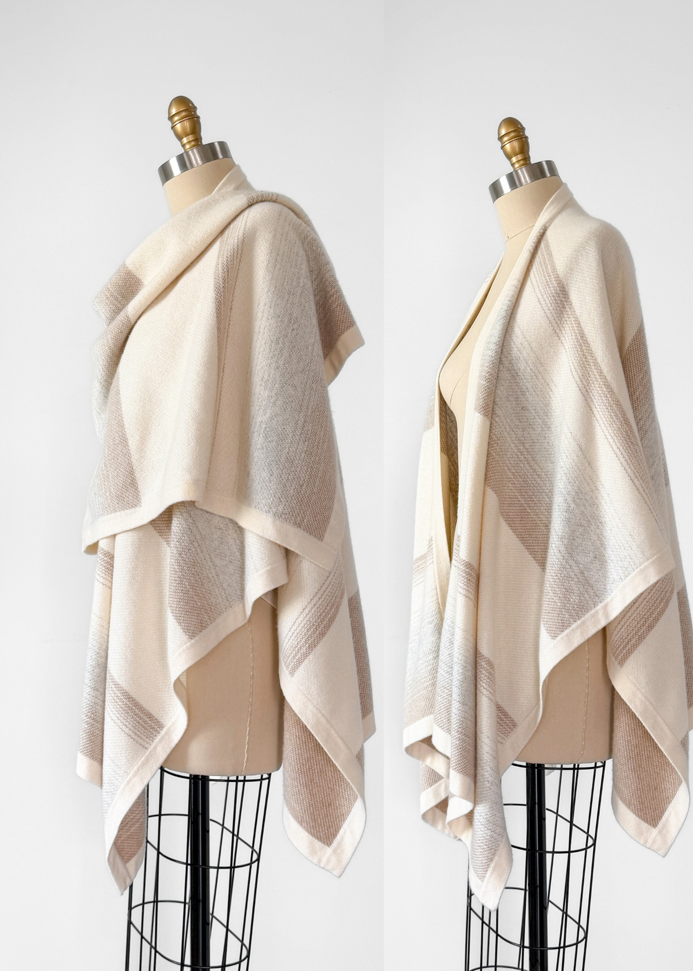 Orvis 100% Cashmere Cream Natural Stripe Knit Shawl