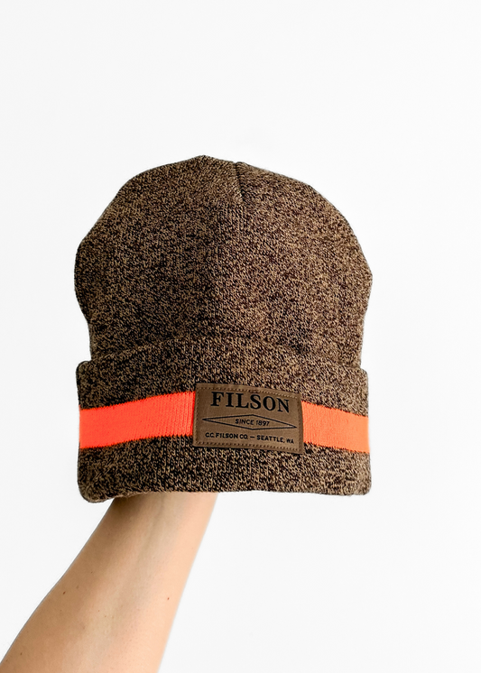 Filson Ballard Watch Cap Beanie Hat in Walnut / Flame