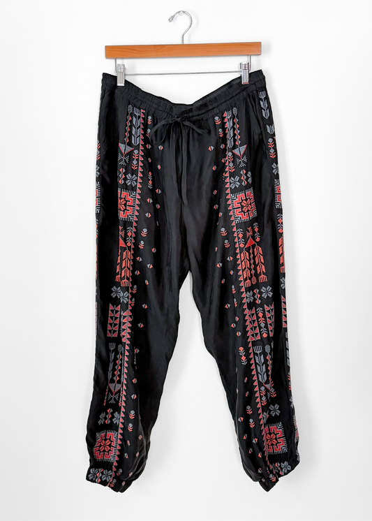 Johnny Was Pete & Greta Black Embroidered Keir Jogger Pants (M)