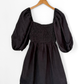Tuckernuck Annie Linen Smocked Balloon Sleeve Black Dress (S)