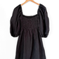 Tuckernuck Annie Linen Smocked Balloon Sleeve Black Dress (S)