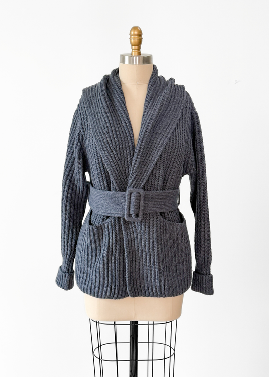 M.M. LaFleur Snyder Lush Cotton Merino Wool Knit Belted Jacket in Charcoal