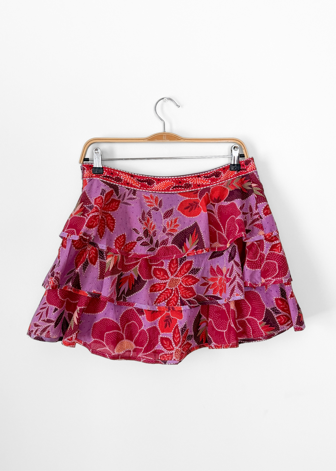 Farm Rio Light Purple Floral Ruffled Summer Mini Skirt (M)
