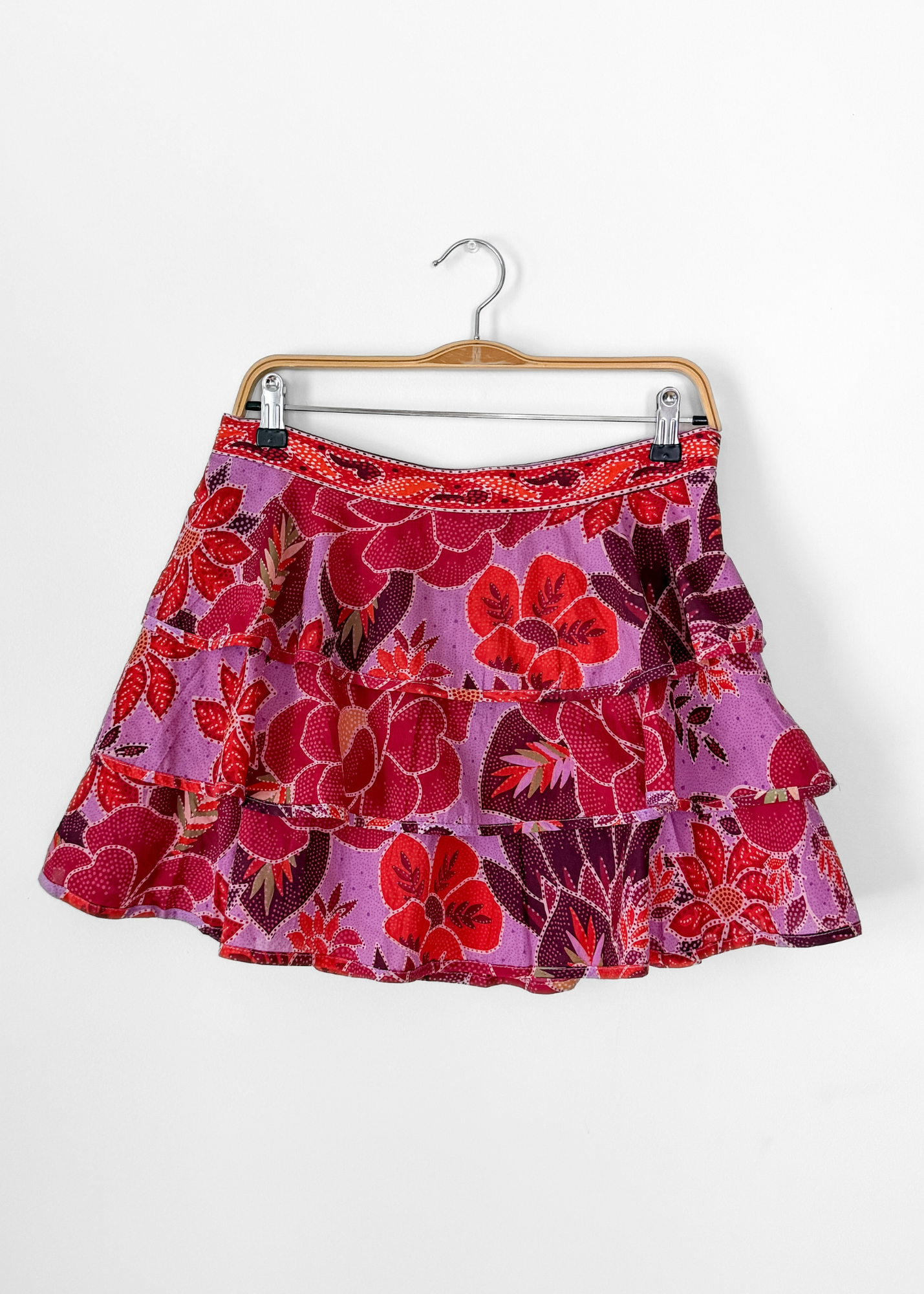 Farm Rio Light Purple Floral Ruffled Summer Mini Skirt (M)