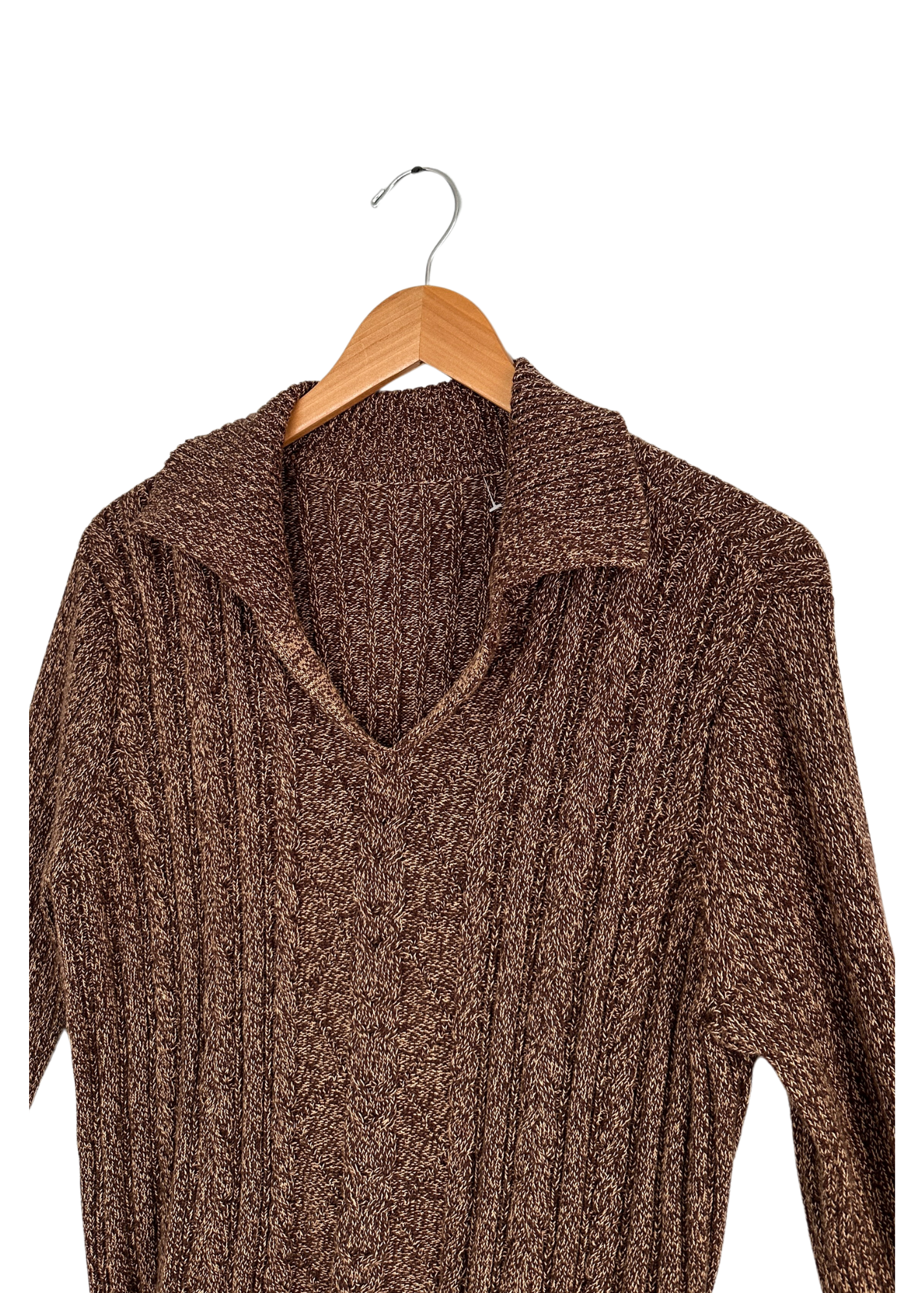 Brown & Tan Knit Collared Pullover Sweater (M)