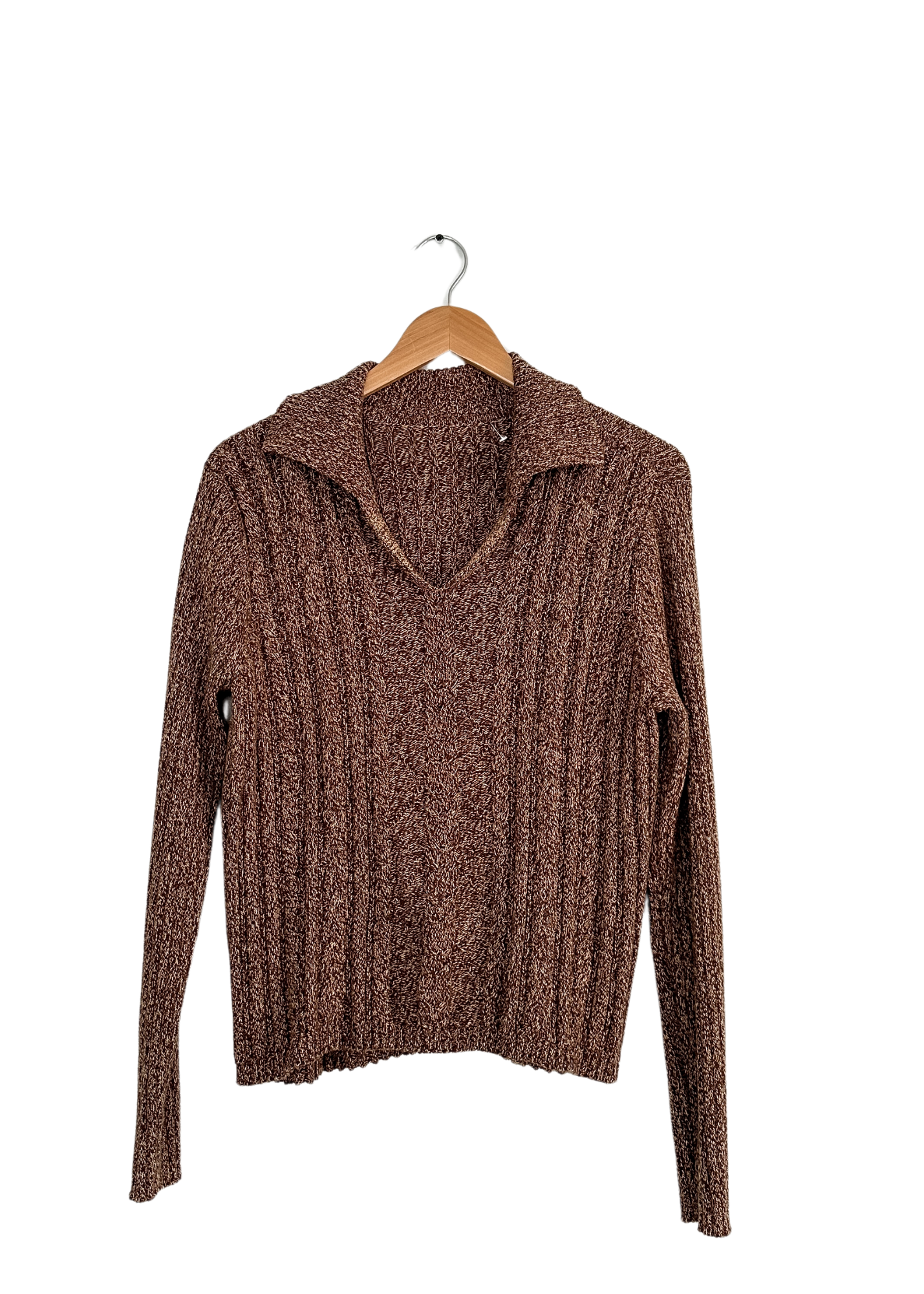 Brown & Tan Knit Collared Pullover Sweater (M)