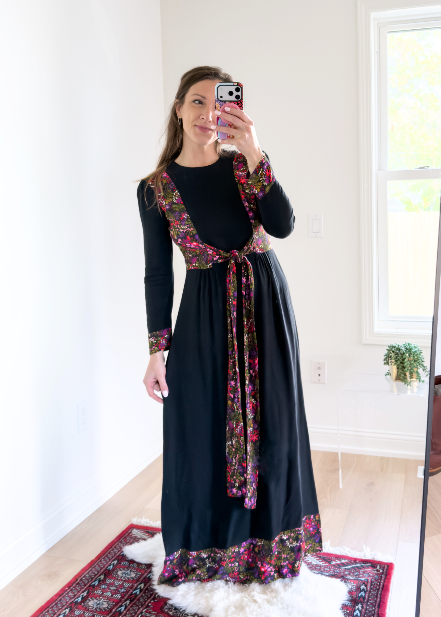 Vintage 60s 70s Zanie London Black & Floral Wrap Maxi Dress (vintage EU 36 or 2/4)
