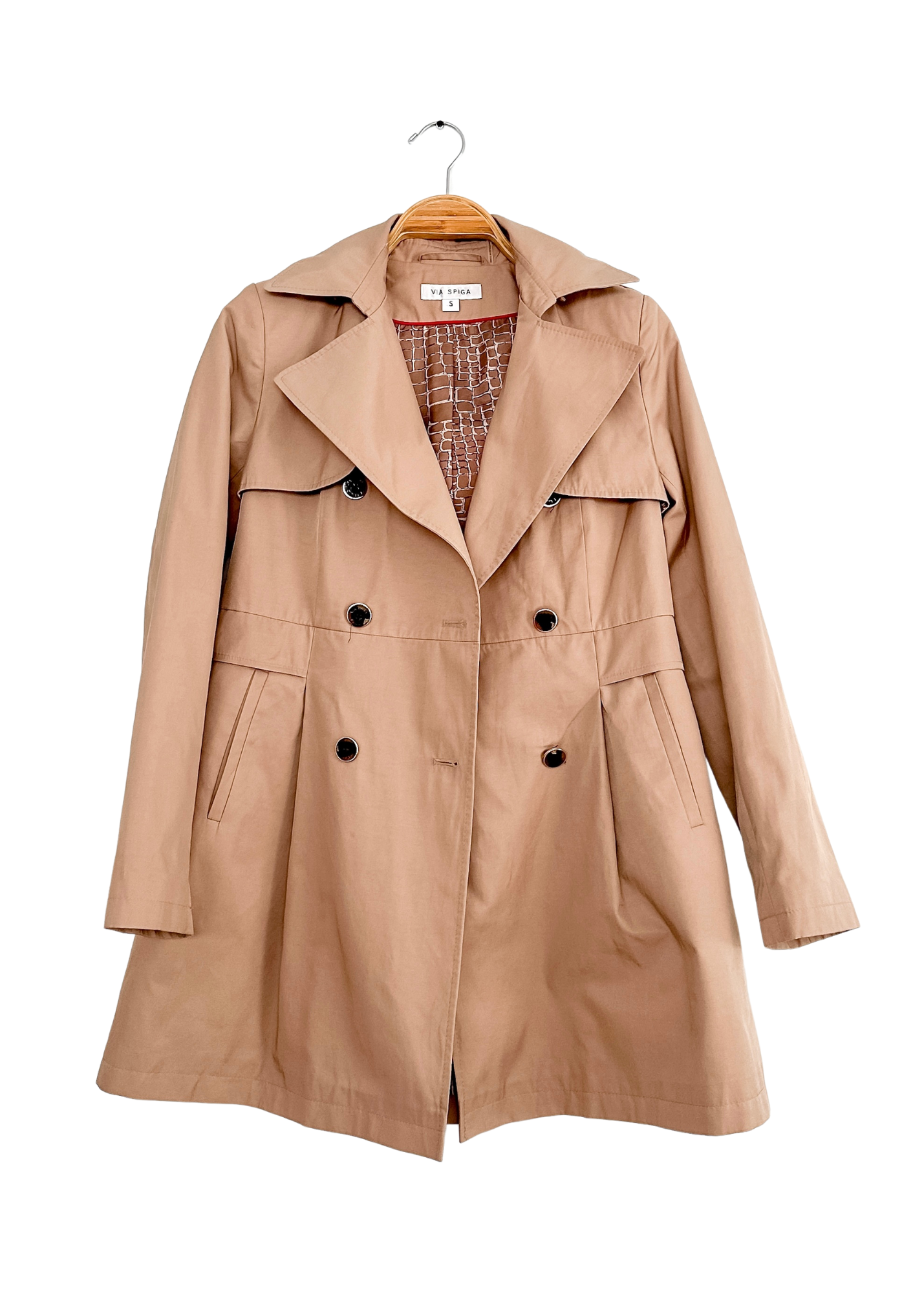 Via Spiga Khaki Brown Hooded Skirted Water Resistant Trench Coat (S)