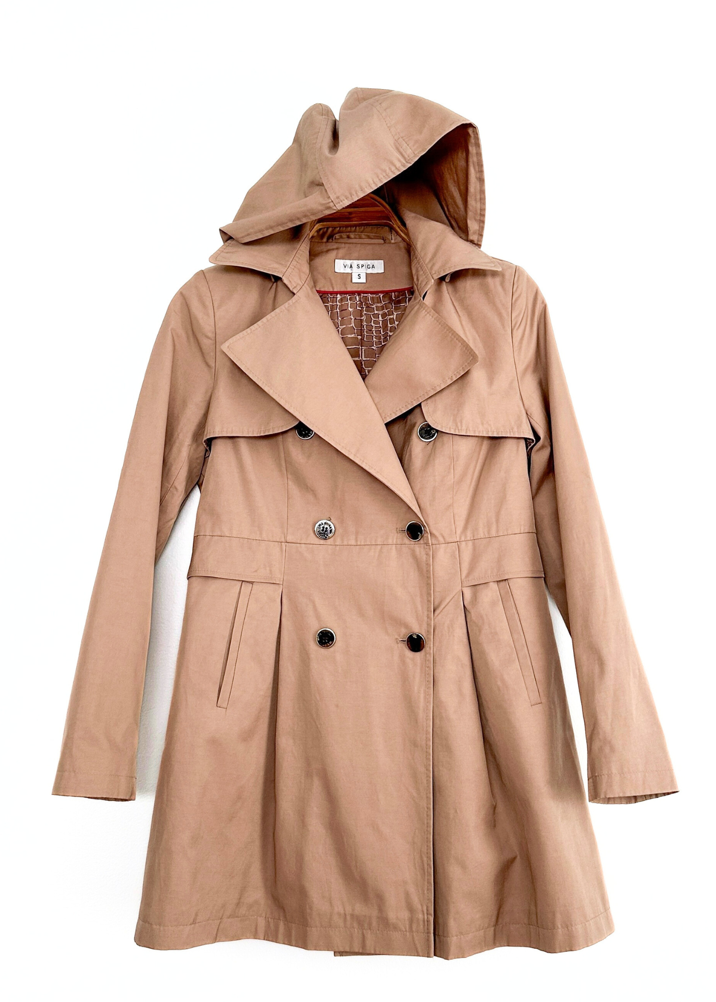 Via Spiga Khaki Brown Hooded Skirted Water Resistant Trench Coat (S)