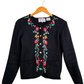 Vintage 70s Tally-Ho Floral Embroidered Hand Knit Cardigan Sweater (S)