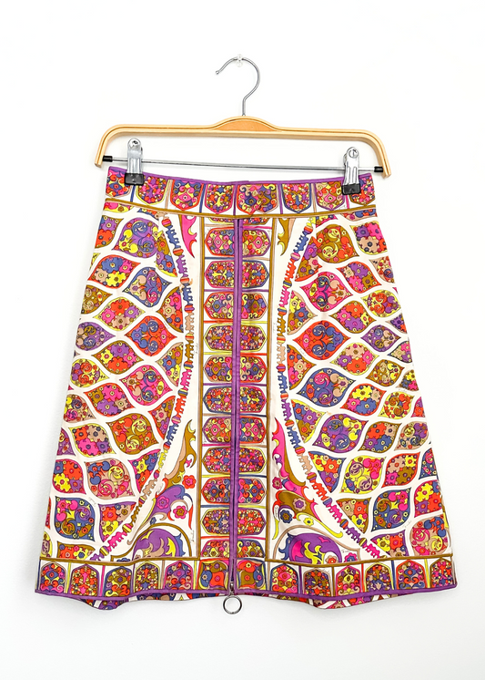 Vintage 1960s Emilio Pucci x Saks Fifth Ave. Abstract Print A-Line Zip Front Skirt