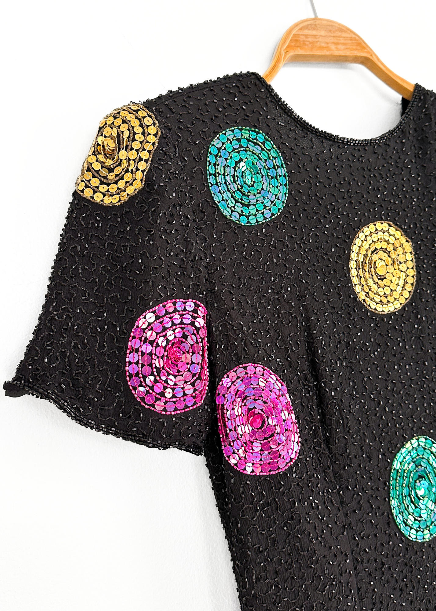 Vintage 90s Leslie Fay Silk and Sequin Polka Dot Mini Dress (6P)