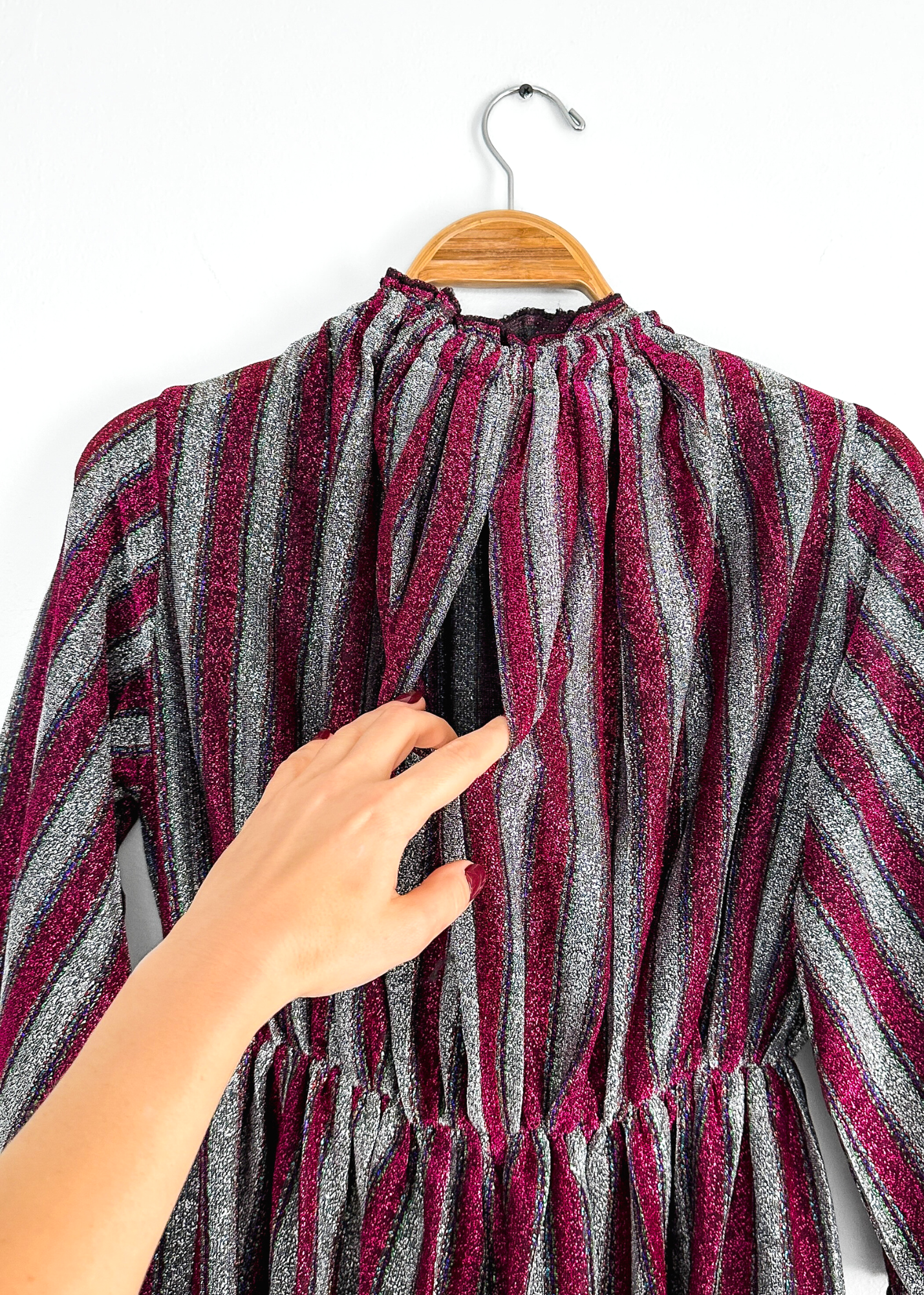 Vintage 70s Magenta and Silver Dancing Queen Maxi Dress (S)