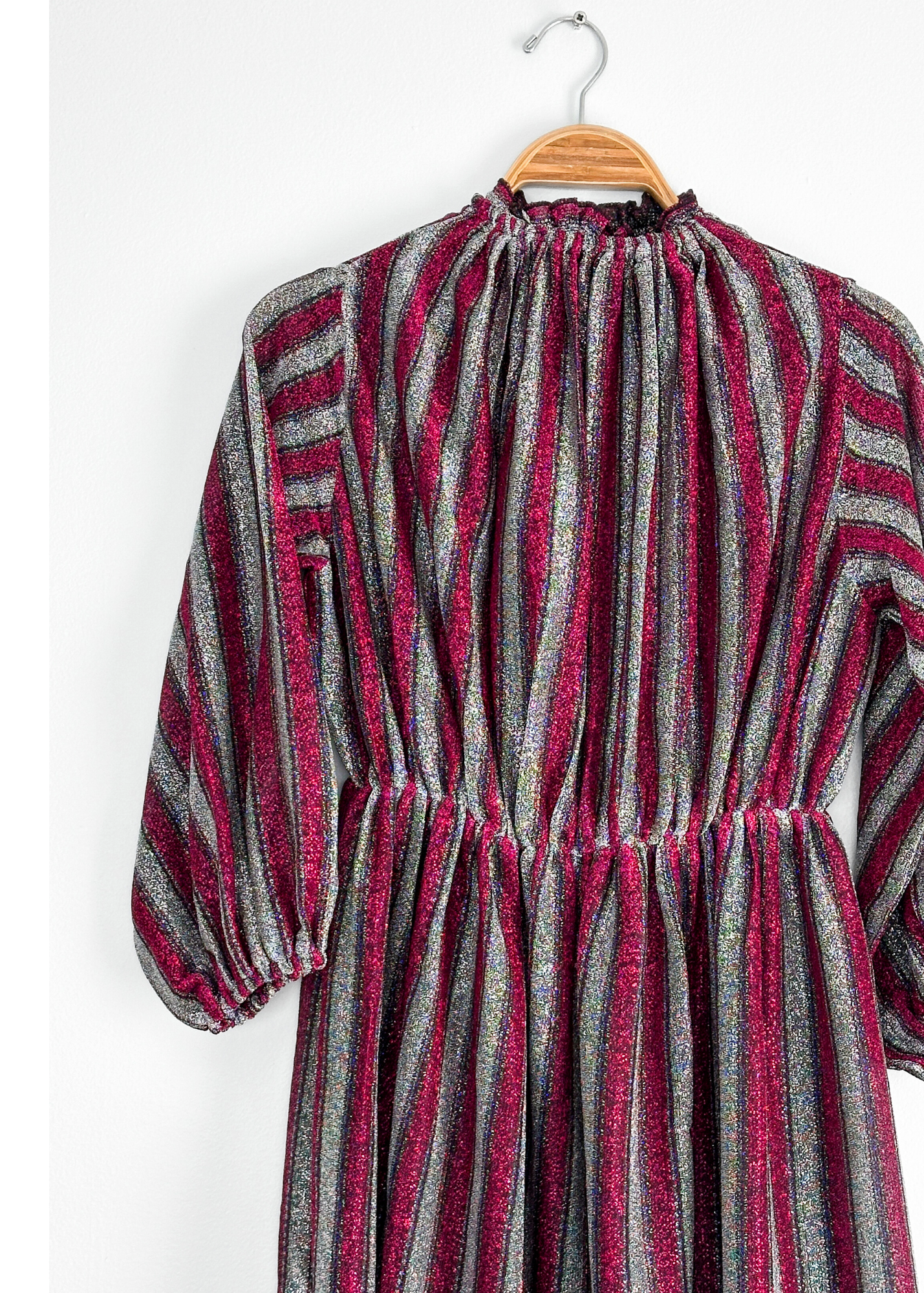 Vintage 70s Magenta and Silver Dancing Queen Maxi Dress (S)