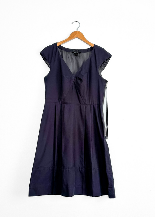 Marc by Marc Jacobs Navy Blue V-Neck Cap Sleeve Pleat A-Line Dress (12)