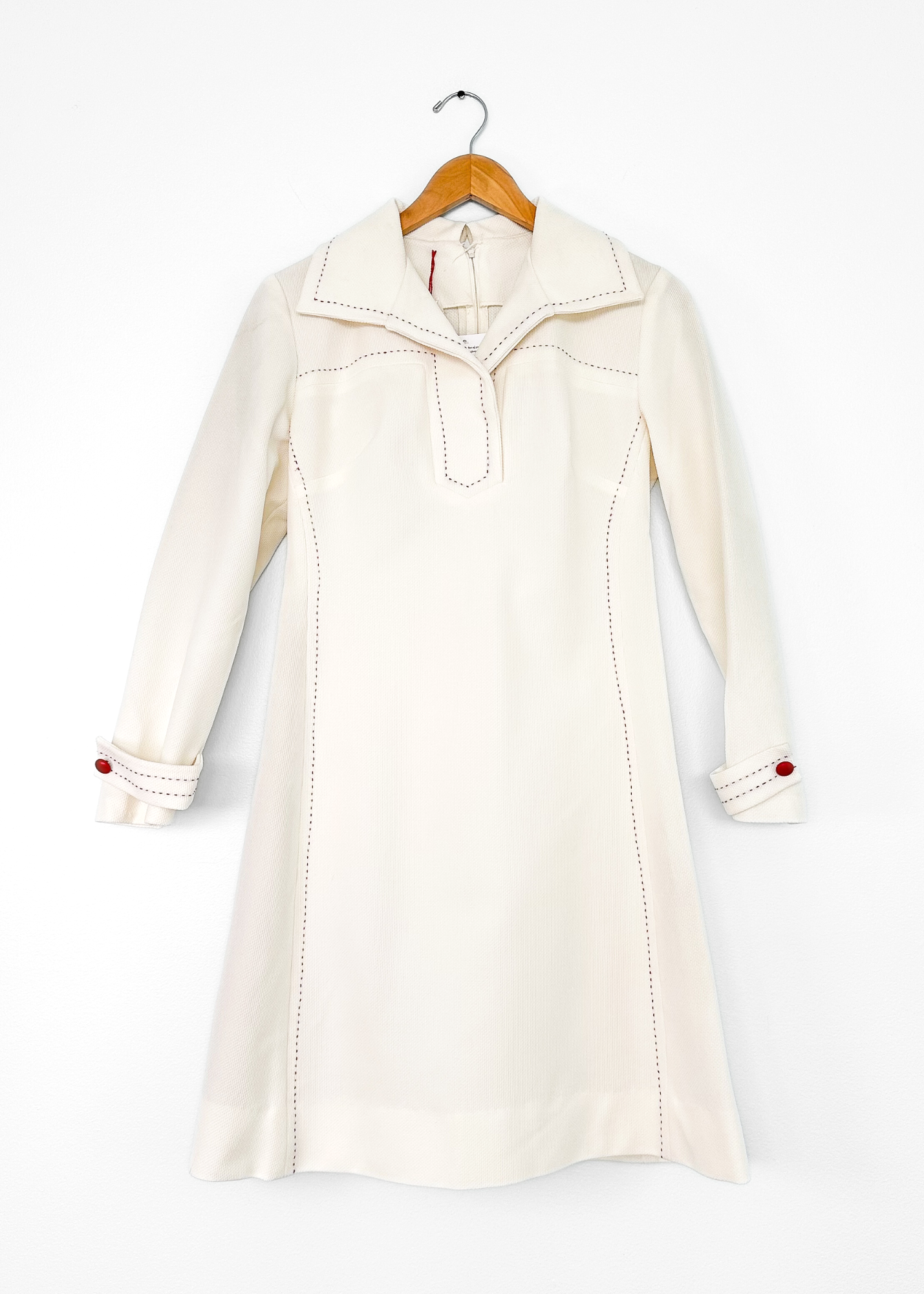 Vintage 70s Alfred Werber Ivory Wide Collar A-Line Dress (fits like M)