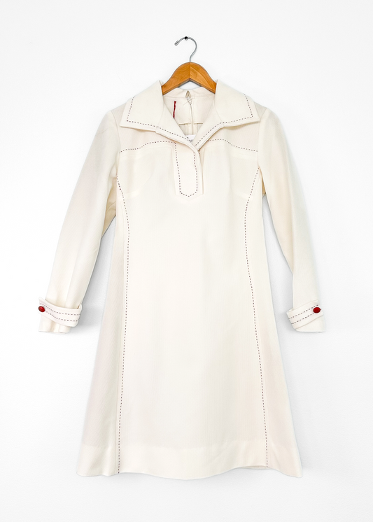 Vintage 70s Alfred Werber Ivory Wide Collar A-Line Dress (fits like M)