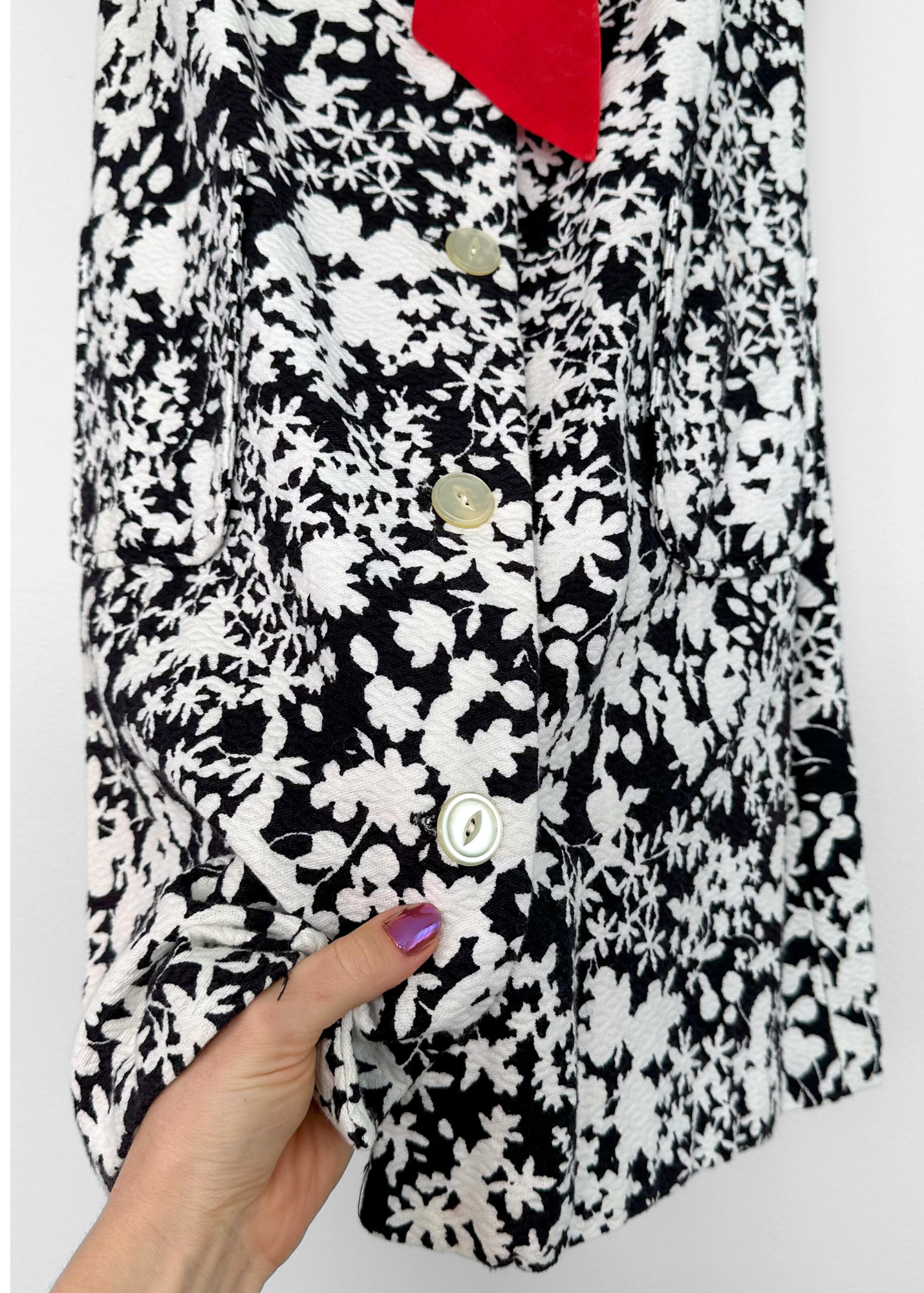 Vintage 70s Floral Print Wide Collar Neck Tie Button Down Dress (8 or M)
