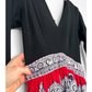 Vintage 70s Black Red and Navy Boho Maxi Dress (S)