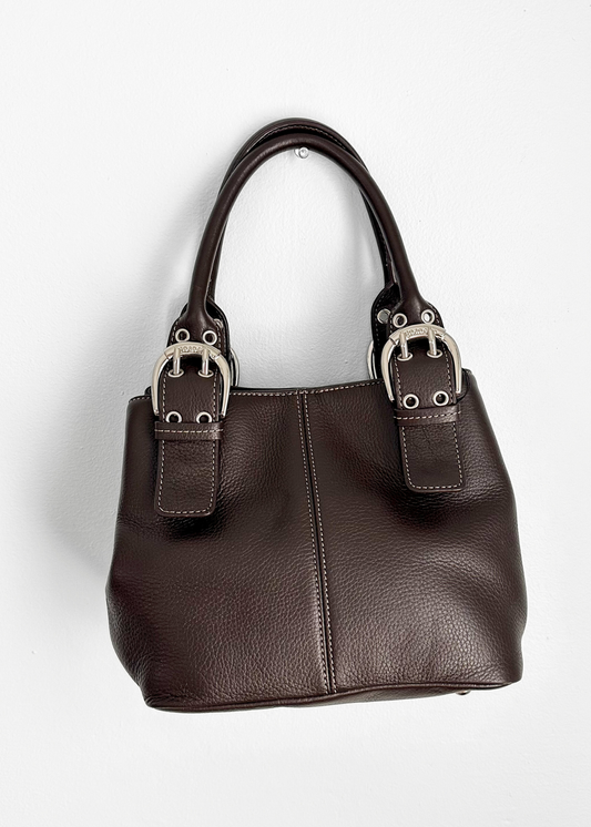 Tignanello Dark Brown Pebbled Leather Satchel Handbag Purse