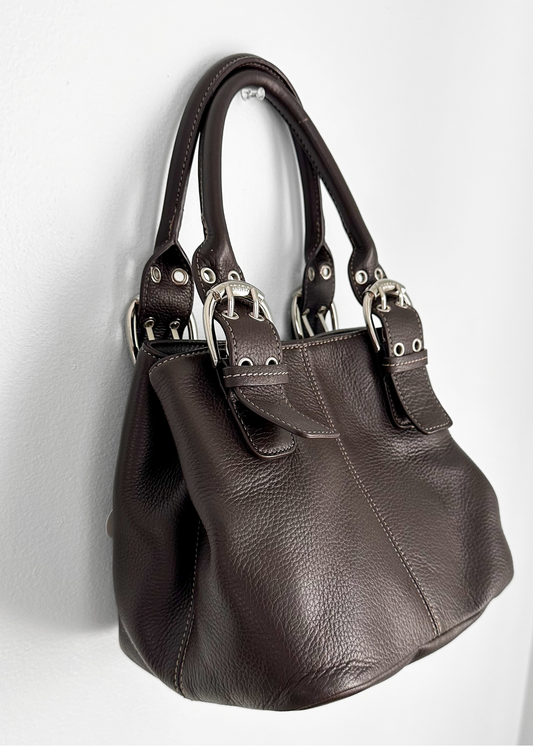 Tignanello Dark Brown Pebbled Leather Satchel Handbag Purse