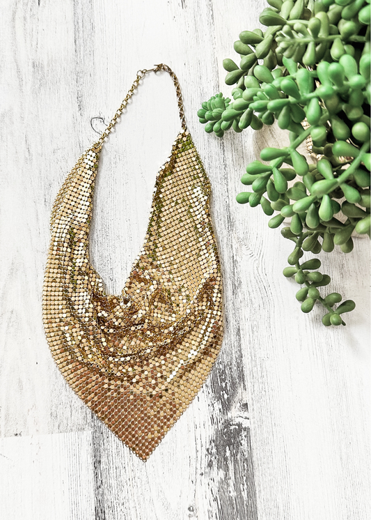 Vintage 70s/80s Gold Metal Mesh Bib Necklace