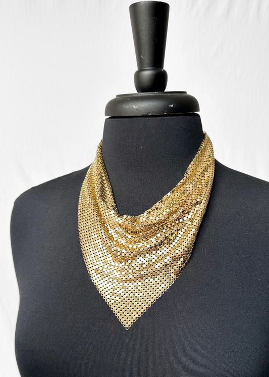 Vintage 70s/80s Gold Metal Mesh Bib Necklace