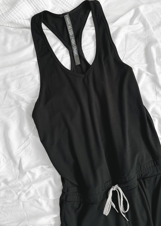Vuori Black Lux Racerback Drawstring Harem Jogger Jumpsuit (M)