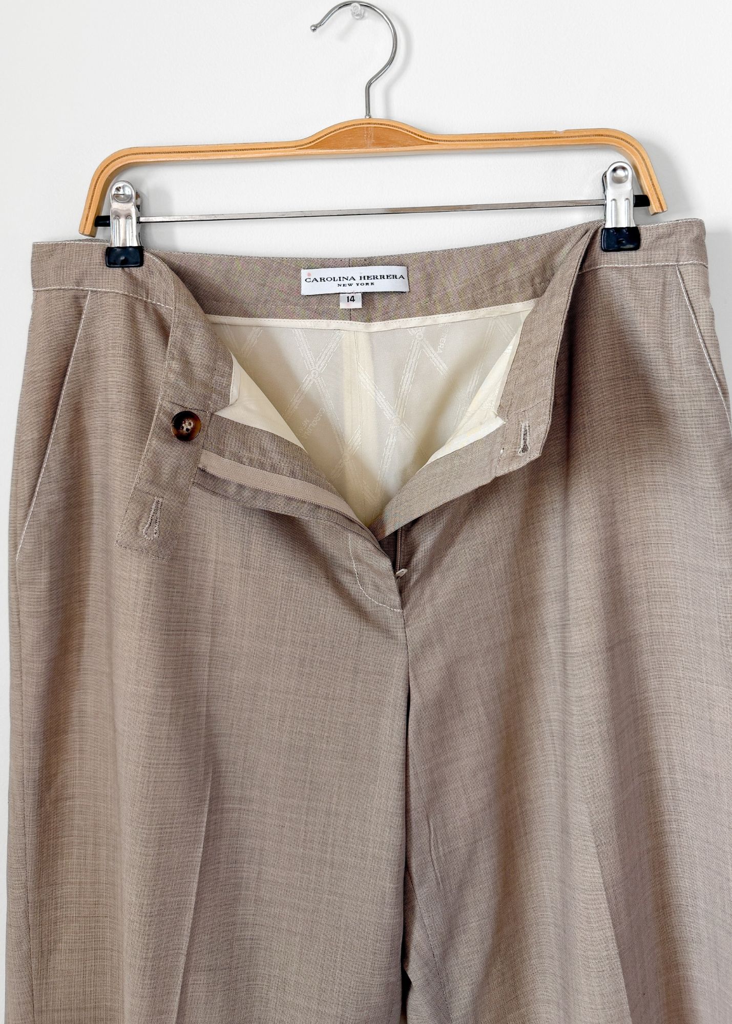 Carolina Herrera Brown Gray Virgin Wool Wide Leg Pants (14)