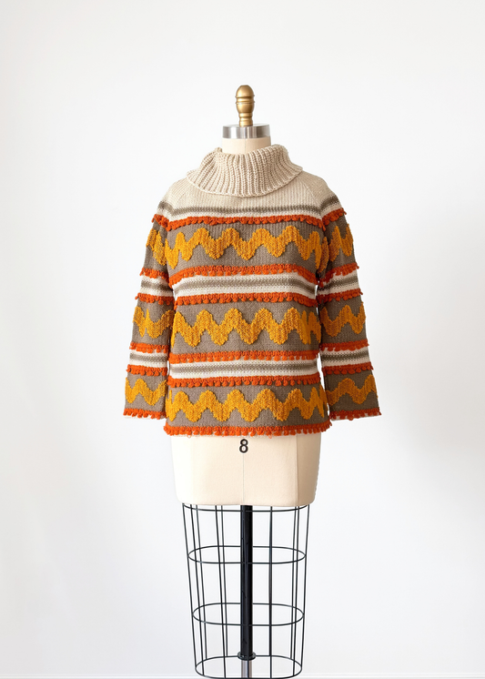 Vintage 70s Petti Glen Orange Brown and Yellow Knit Top (M)