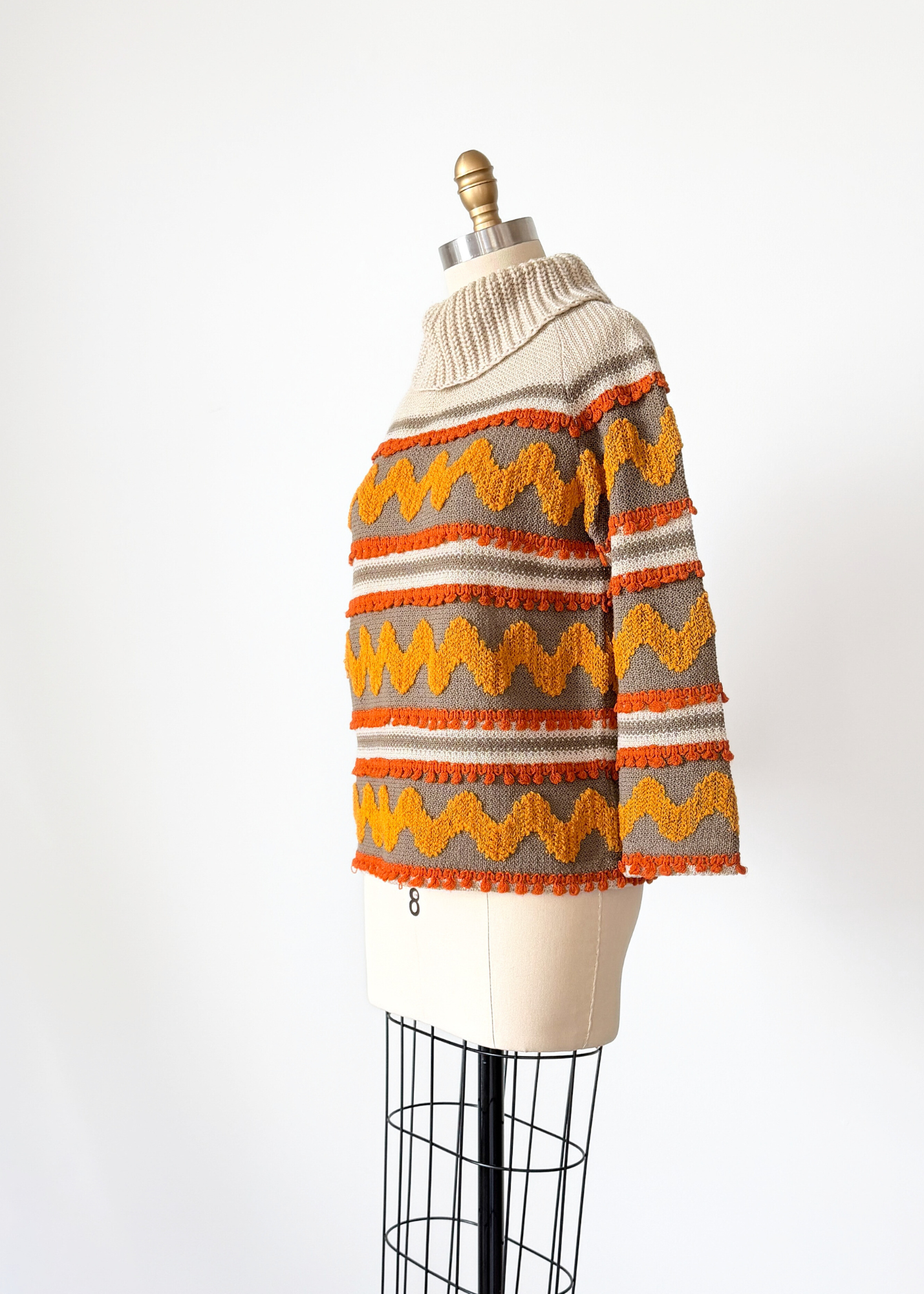 Vintage 70s Petti Glen Orange Brown and Yellow Knit Top (M)