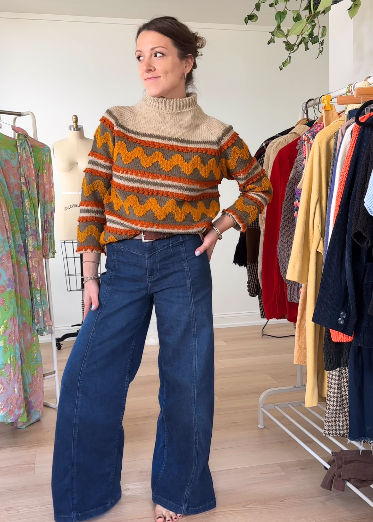 Vintage 70s Petti Glen Orange Brown and Yellow Knit Top (M)