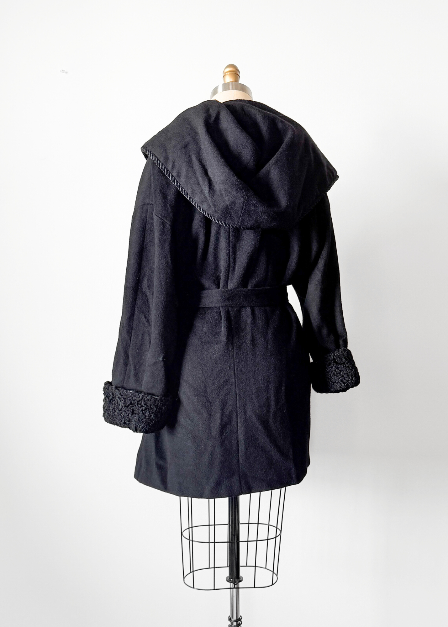 Vintage 80s Lorovi Black Wool Cloak Tie Front Coat (S/M)