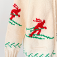 Vintage 60s Hand Knit One Of A Kind Cowichan Cream Ski Theme Alpine Sweater