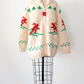 Vintage 60s Hand Knit One Of A Kind Cowichan Cream Ski Theme Alpine Sweater