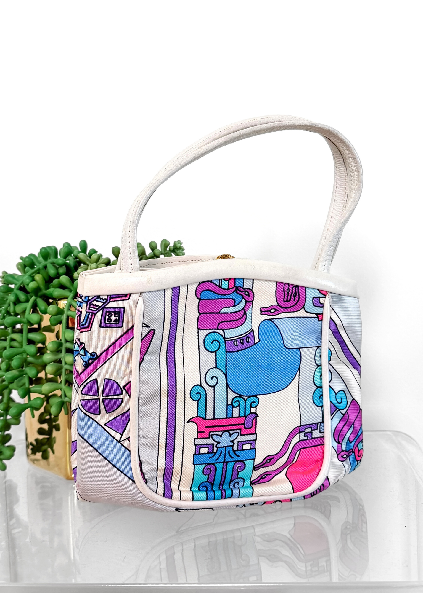 Emilio Pucci by Jana 1960s RARE Abstract Silk and Leather Top Handle Purse