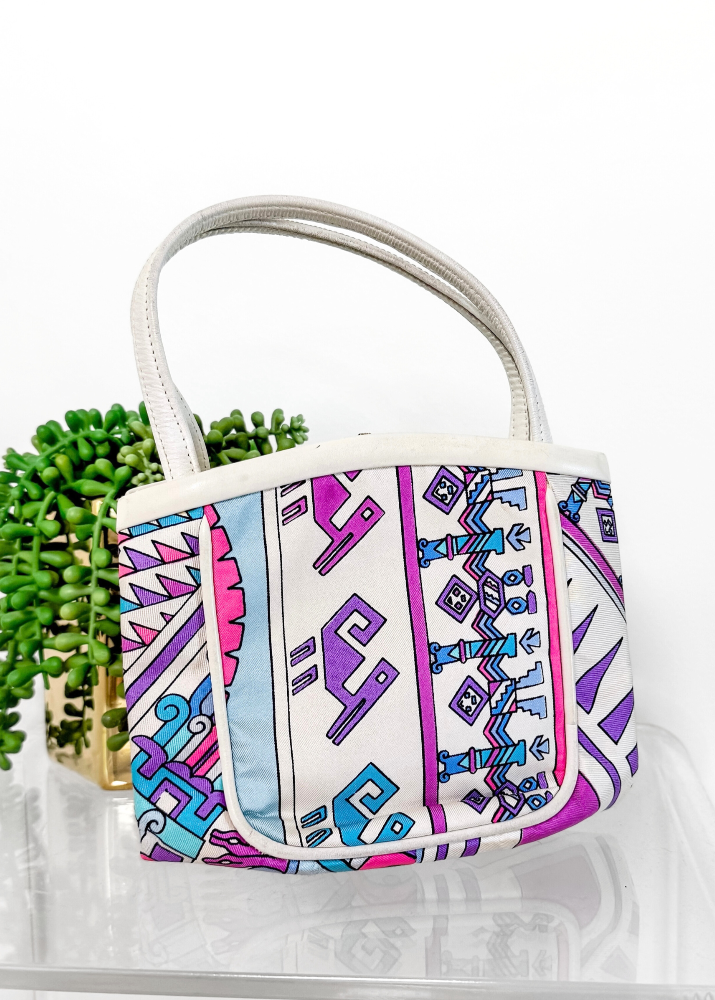 Emilio Pucci by Jana 1960s RARE Abstract Silk and Leather Top Handle Purse