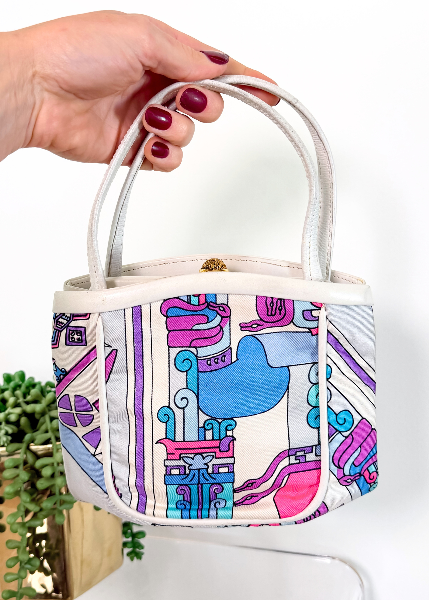 Emilio Pucci by Jana 1960s RARE Abstract Silk and Leather Top Handle Purse