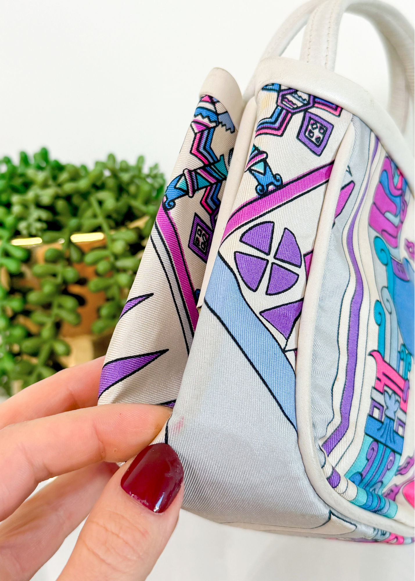 Emilio Pucci by Jana 1960s RARE Abstract Silk and Leather Top Handle Purse