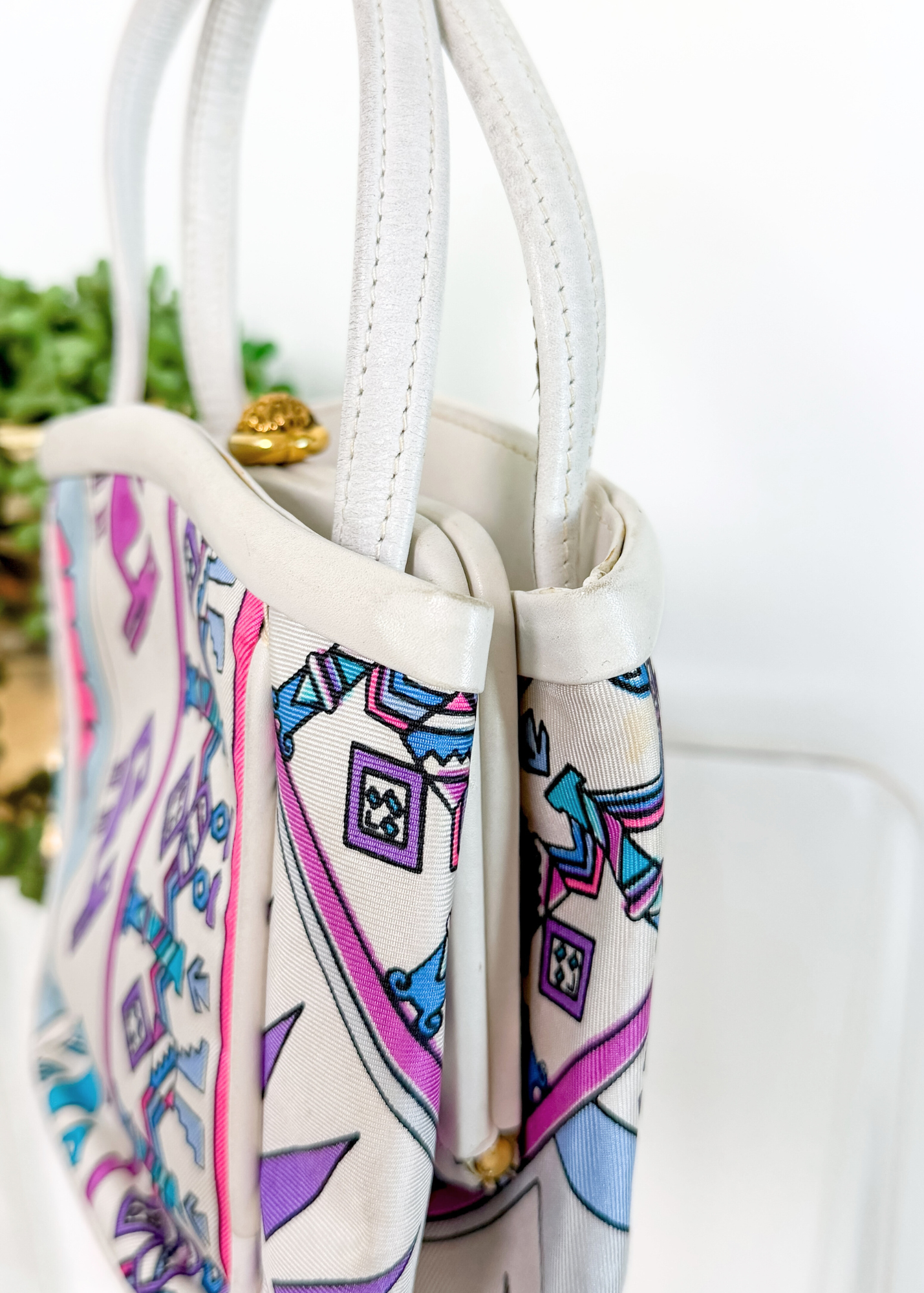 Emilio Pucci by Jana 1960s RARE Abstract Silk and Leather Top Handle Purse