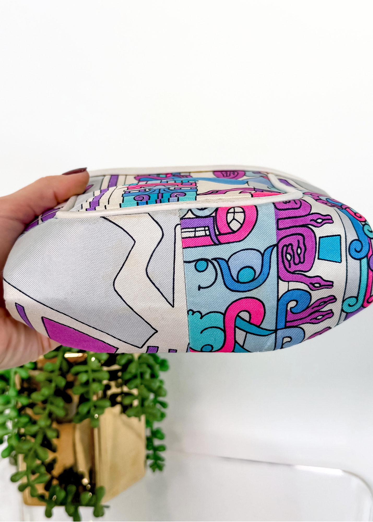 Emilio Pucci by Jana 1960s RARE Abstract Silk and Leather Top Handle Purse