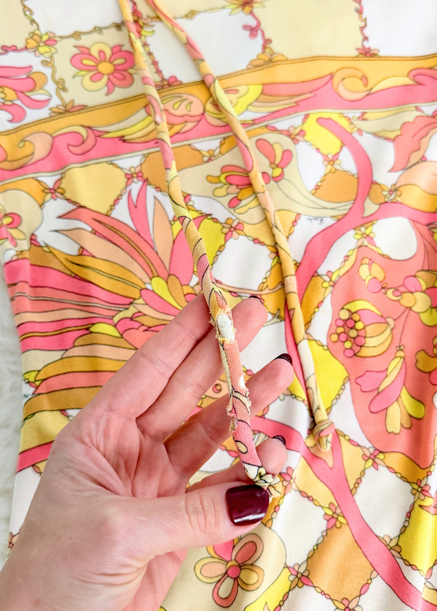 Vintage 60s 70s Emilio Pucci Silk Pink Peach Yellow Abstract Tie Belt Dress