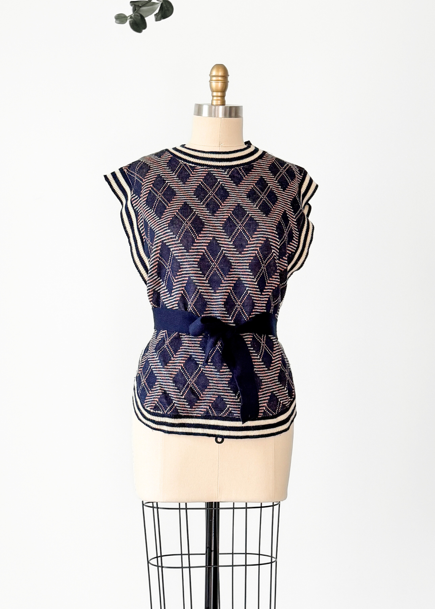 Vintage 70s Loomknits Navy Argyle Tie Sweater Vest