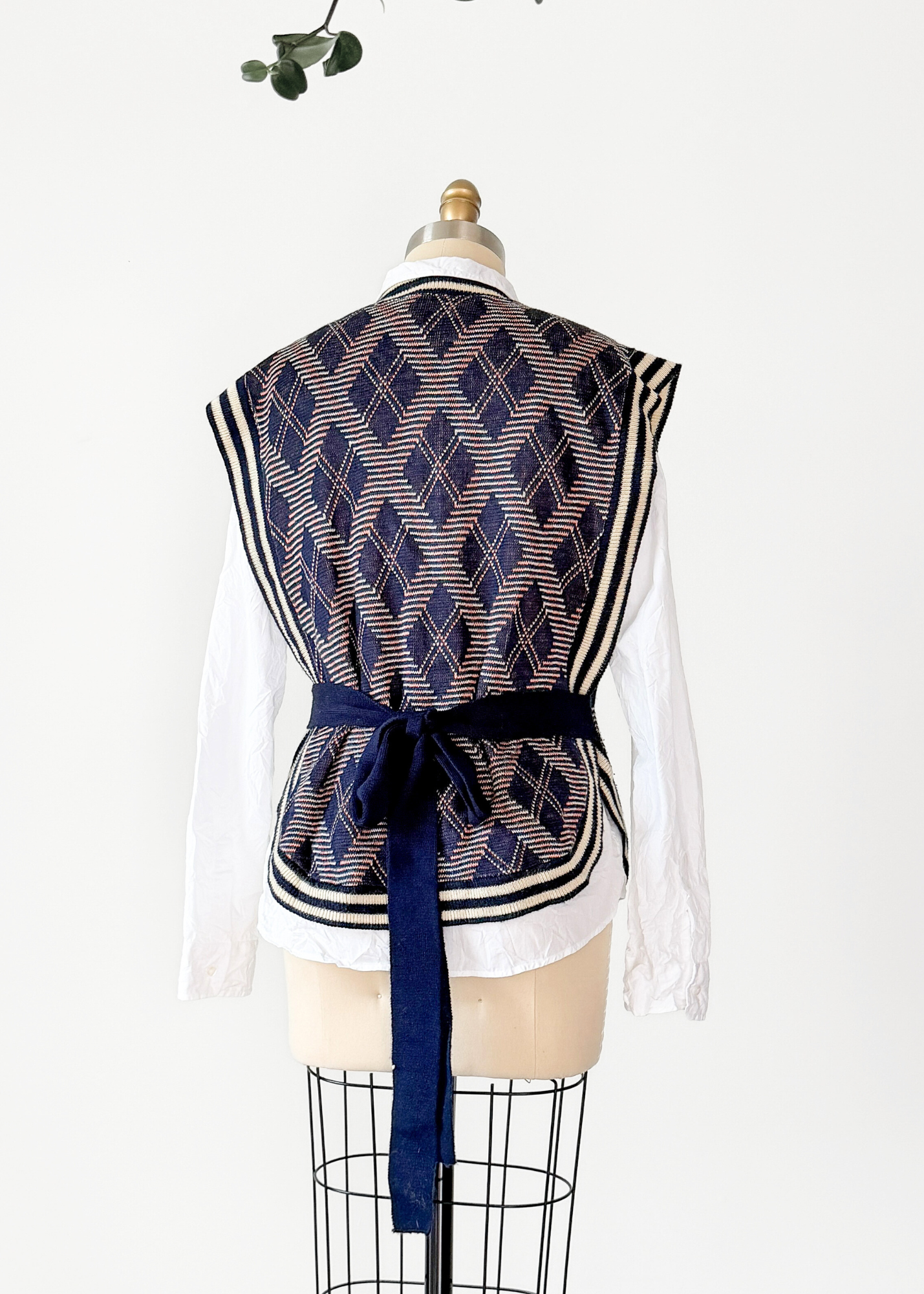 Vintage 70s Loomknits Navy Argyle Tie Sweater Vest