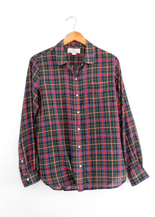 Trovata Birds of Paradise Red Green Blue Plaid Button Down (M)